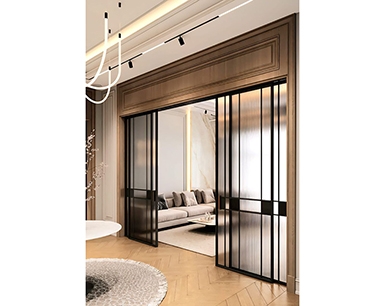 Раздвижные перегородки с рифленым бронзовым стеклом